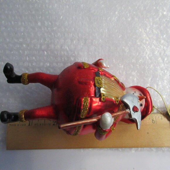 Anthropologie Glass Fireman Snowman Christmas Ornament Glitter Trim 6" - Picture 3 of 13